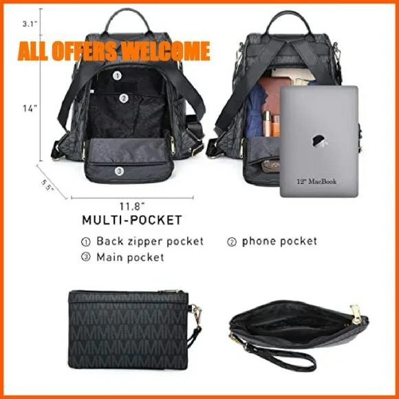 Vegan Leather Anti-Theft Backpack Purse with Multiple Pockets for Travel & - Picture 5 of 8